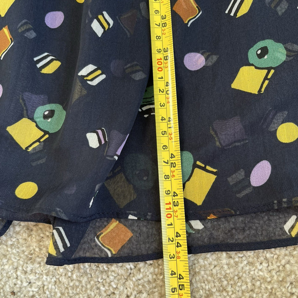 Jian Ruyi 2XL Blue Printed Semi Sheer Tiered Midi Dress Sheer Puff Sleeves - Picture 11 of 11